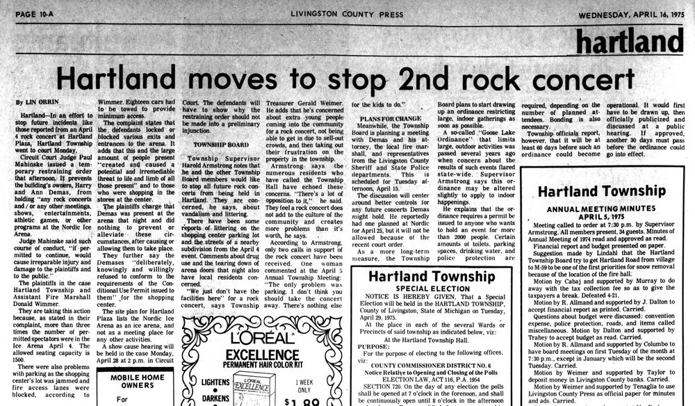 Nordic Ice Arena - April 16 1975 Article On Concert Opposition